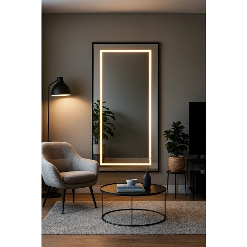 Lustro w czarnej ramie z podświetleniem - 1503 LED I - kolor ramy do wyboru